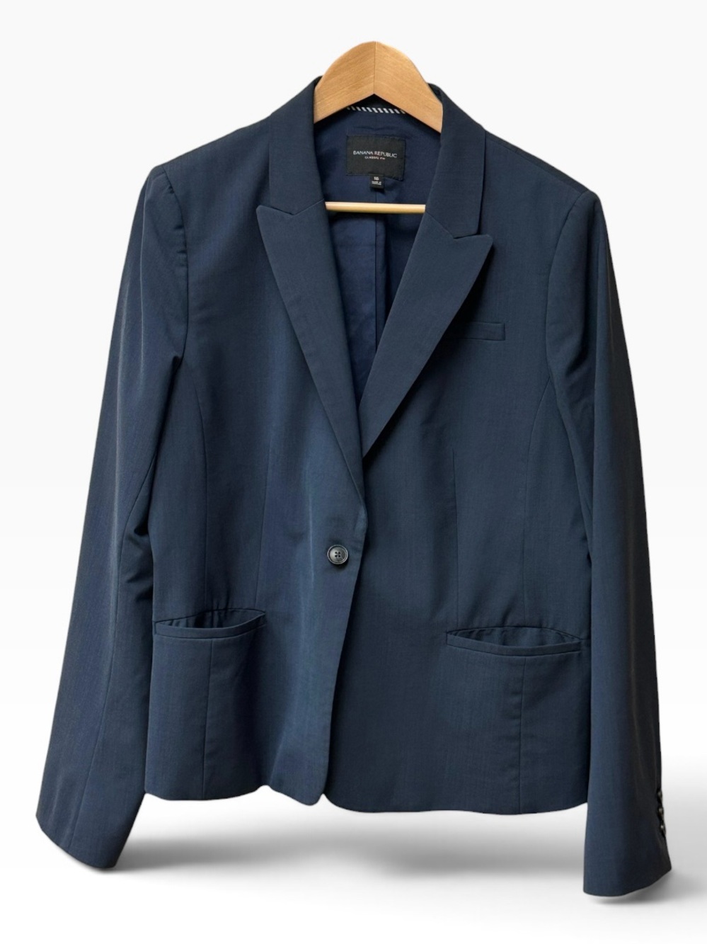 Banana Republic Navy Blue Tailored Blazer Size 16 Italian Wool Machine Washable